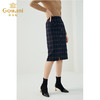 乔万尼冬季新品绵羊毛半身裙斜开叉格纹直筒中长半裙ES4D325 商品缩略图1
