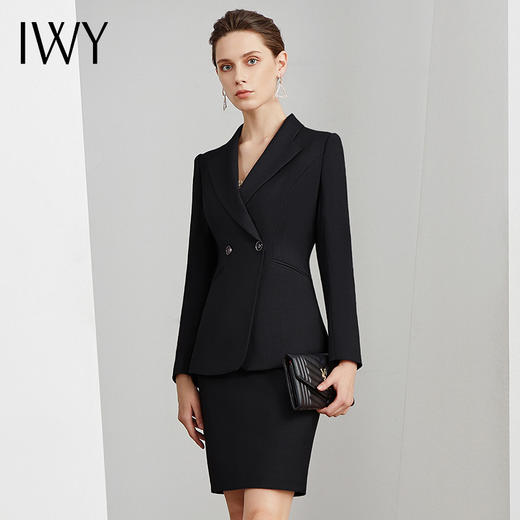 IWY/黑色韩版修身职业装西服套裙女商务正装西装外套售楼部上班英伦风 C10420-B+S10420-B 商品图0