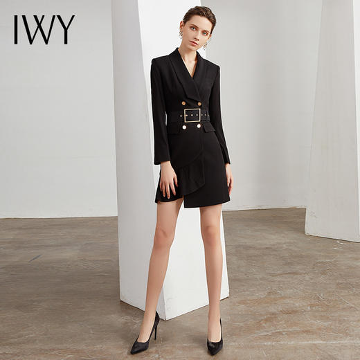 IWY/黑色职业连衣裙女修身显瘦时尚气质英伦风名媛商务正装上班工作服 Q10359-B 商品图2
