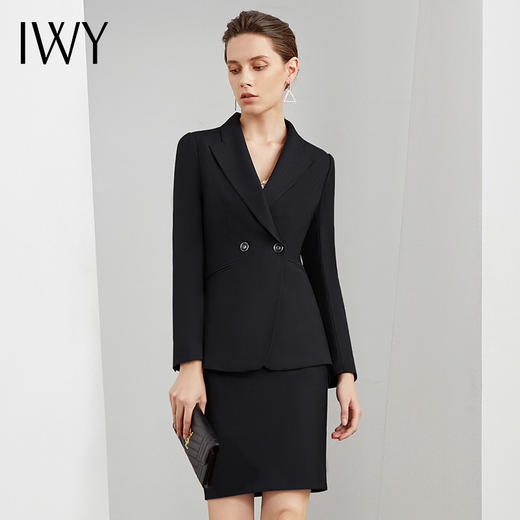 IWY/黑色韩版修身职业装西服套裙女商务正装西装外套售楼部上班英伦风 C10420-B+S10420-B 商品图4