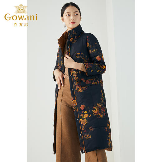 乔万尼复古优雅国风精致感设计双面可穿中长款保暖羽绒服ES4T360 商品图1