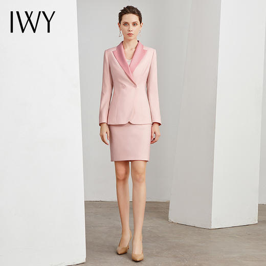 IWY/小香风粉色西装套裙女修身韩版职业名媛气质女神范洋气会礼服装C11110-P+S11110-P 商品图0