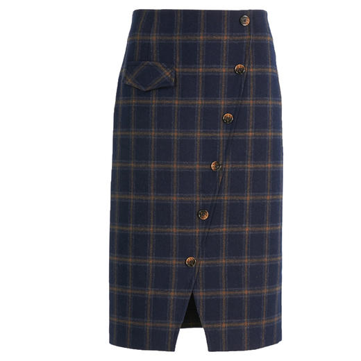 乔万尼冬季新品绵羊毛半身裙斜开叉格纹直筒中长半裙ES4D325 商品图4