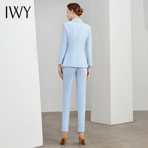 IWY/蓝色时尚西装套装女青果领气质休闲职业面试韩版小香风洋气女神范 C10316-QL+P10223-L 商品图3