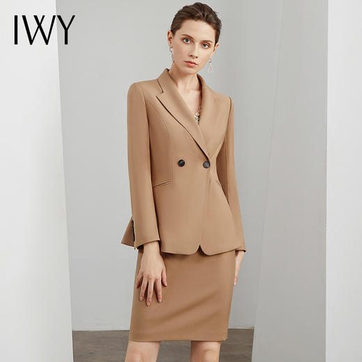 IWY/职业女装卡其色西装裙装女经典修身会晚宴主持人气质C11107-K+S11107-K 商品图0