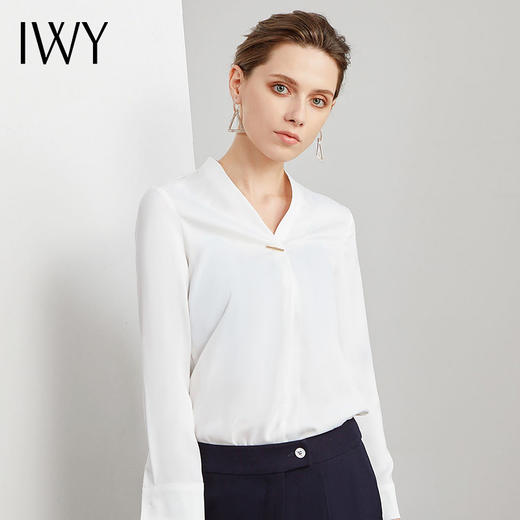 IWY/职业气质衬衫女修身白色打底装百搭英伦风售楼部工作服Ol正装B871-W 商品图0