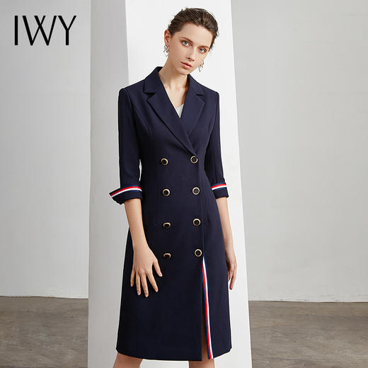 IWY/藏青色连腰带衣裙女收腰高端大气风衣显瘦职业工作服 Q10392-L 商品图2