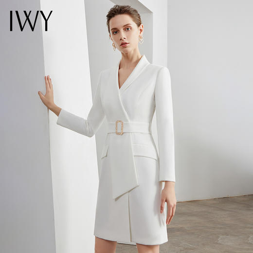 IWY/白色西服连衣裙收腰显瘦工作服女播音主持艺考正装职业装Q11112-W 商品图2