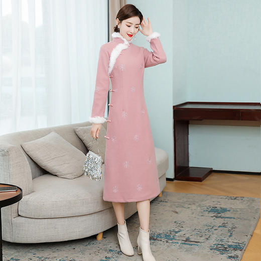 ahm-lty9002秋冬新款毛呢复古改良版旗袍裙yy