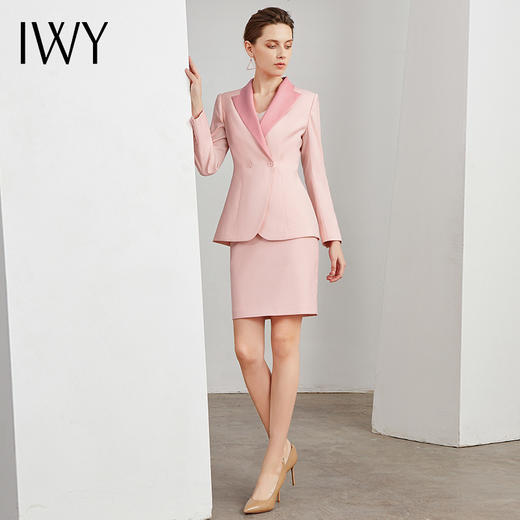 IWY/小香风粉色西装套裙女修身韩版职业名媛气质女神范洋气会礼服装C11110-P+S11110-P 商品图4