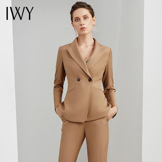 IWY/卡其色西装套女修身气质时尚职业装高端名媛上班工作服装 C11107-K+P11107-K 商品图2