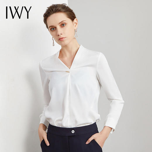 IWY/职业气质衬衫女修身白色打底装百搭英伦风售楼部工作服Ol正装B871-W 商品图2