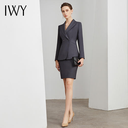 IWY/灰色西装上衣套裙女上班工作服白领职业装面试售楼部经理正装修身 C11101-E+S11101-E 商品图1