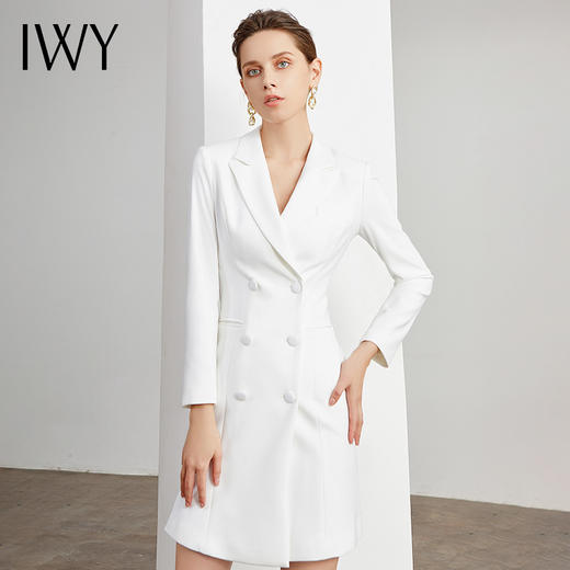 IWY/白色西服连衣裙收腰显瘦工作服女播音主持艺考正装职业装 Q13096-W 商品图1