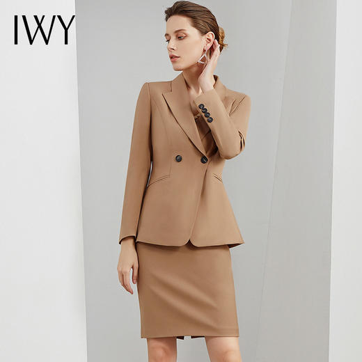 IWY/职业女装卡其色西装裙装女经典修身会晚宴主持人气质C11107-K+S11107-K 商品图1