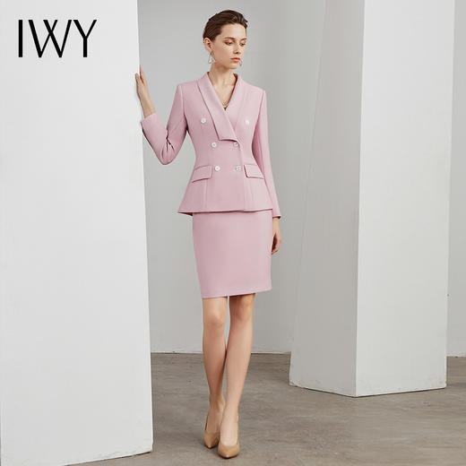 IWY/粉色职业西服套裙女时尚气质名媛主持人上镜面试Ol正装 C10338-P+S10338-P 商品图4