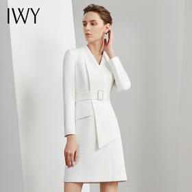 IWY/白色西服连衣裙收腰显瘦工作服女播音主持艺考正装职业装Q11112-W