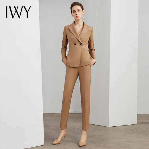 IWY/卡其色西装套女修身气质时尚职业装高端名媛上班工作服装 C11107-K+P11107-K 商品图1