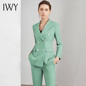 IWY/时髦绿色西服套装双排扣女主持人播音艺考职业上班面试工作服正装C10325-G+P10325-G