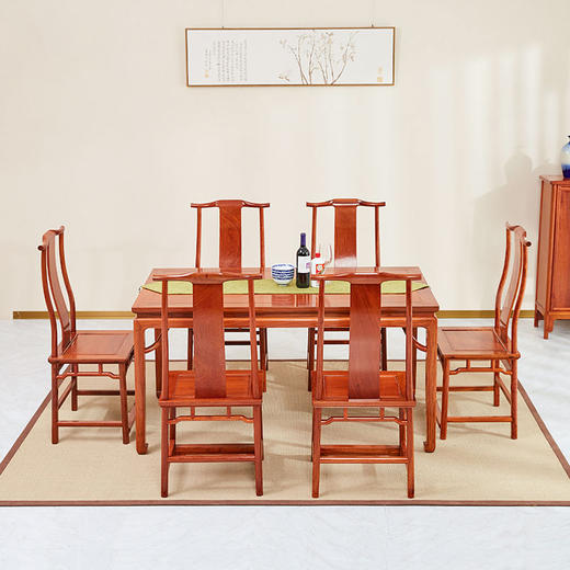 红桥红  家具严选  缅甸花梨（大果紫檀）  【158 马蹄腿霸王枨 方餐桌 七件套】 商品图1
