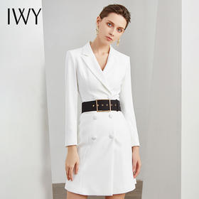 IWY/白色西服连衣裙收腰显瘦工作服女播音主持艺考正装职业装 Q13096-W