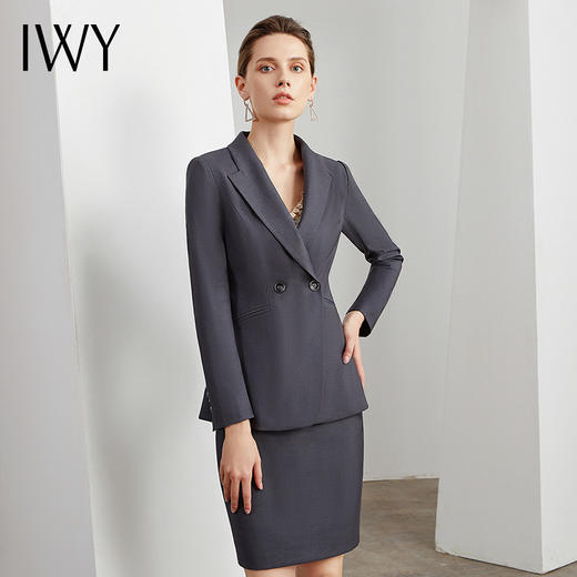 IWY/灰色西装上衣套裙女上班工作服白领职业装面试售楼部经理正装修身 C11101-E+S11101-E 商品图2