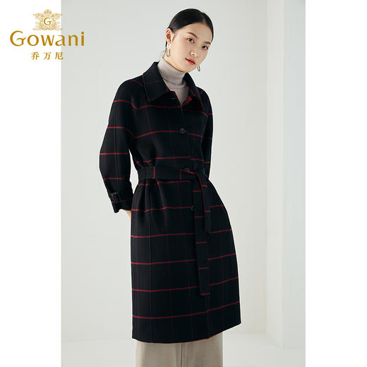 【绵羊毛】乔万尼简约大方格纹重工设计直身显瘦精致双面尼羊毛大衣ES4A446 商品图2