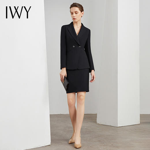 IWY/黑色韩版修身职业装西服套裙女商务正装西装外套售楼部上班英伦风 C10420-B+S10420-B 商品图2