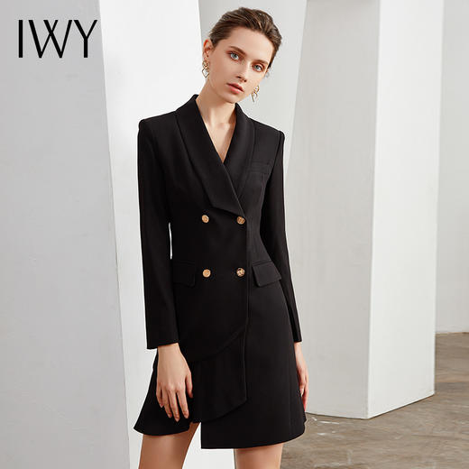 IWY/黑色职业连衣裙女修身显瘦时尚气质英伦风名媛商务正装上班工作服 Q10359-B 商品图3