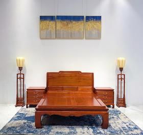 红桥红  家具严选  缅甸花梨（大果紫檀）  【150 如意素面大脚高低床】