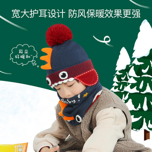【儿童帽子围巾两件套】童橱儿童帽子防风护耳圣诞帽围巾套装冬季保暖男童女童毛线帽可爱加绒针织婴幼儿宝宝护耳帽冬圣诞节围脖两件套 商品图4