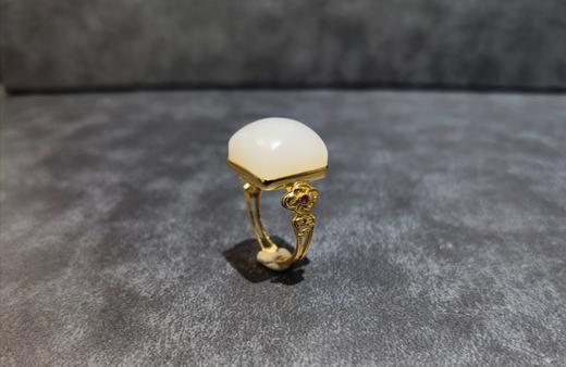 【御珠宫坊】金镶羊脂白玉戒指 商品图0