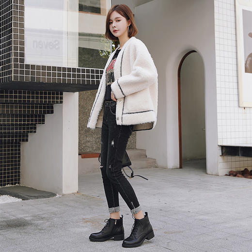 safiya索菲娅新品粗跟英伦风女短筒靴小皮靴SF04116211 商品图6