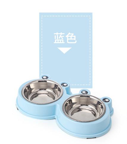 青蛙双碗马卡龙色系 环保无毒防滑不锈钢狗碗猫碗食盆水盆双碗塑料碗 商品图2