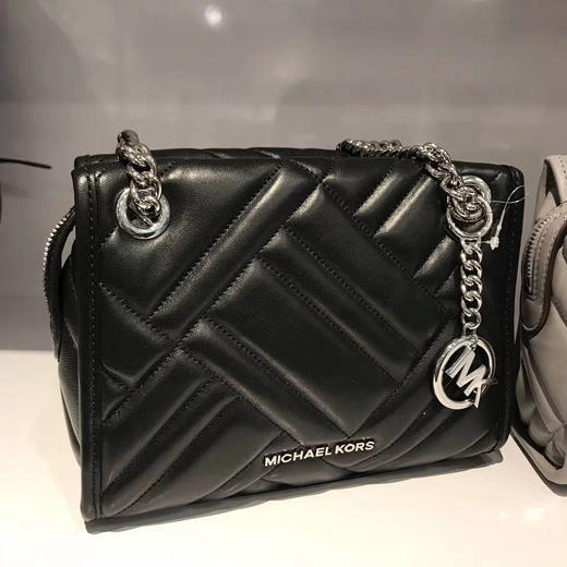 LA现货 黑色1个 Michael Kors MK  VIVIANNE 小羊皮 经典款菱格银色链条包大号 商品图2