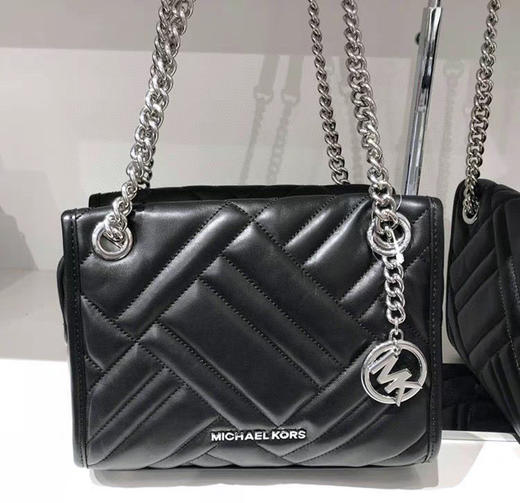 LA现货 黑色1个 Michael Kors MK  VIVIANNE 小羊皮 经典款菱格银色链条包大号 商品图1