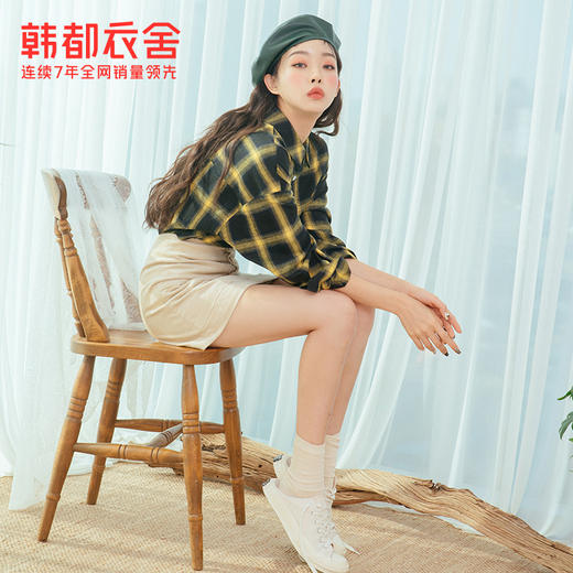 韩都衣舍新款女装韩版宽松休闲格子长袖衬衫MY1248沐 商品图0
