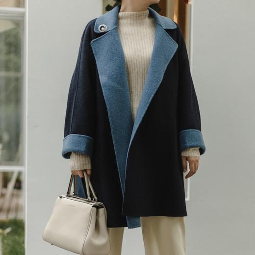 【à perles】纯手工撞色双面毛呢大衣  中长款，重工1200g 商品图2