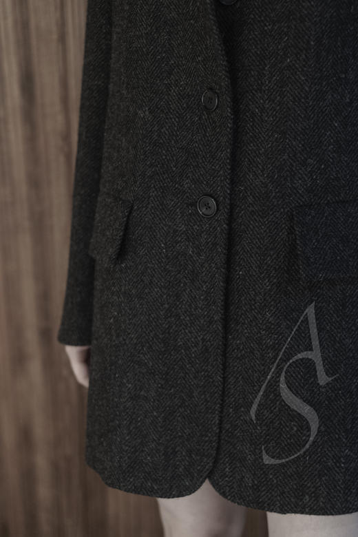 Margaret Howell 炭灰色人字纹羊毛西装外套 商品图4