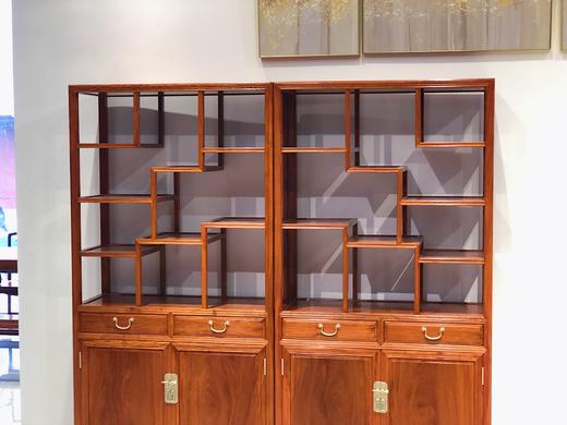 红桥红  家具严选  缅甸花梨（大果紫檀）  【196 双抽屉带柜门线条 博古架】 商品图4