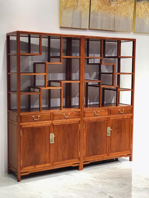 红桥红  家具严选  缅甸花梨（大果紫檀）  【196 双抽屉带柜门线条 博古架】 商品图1