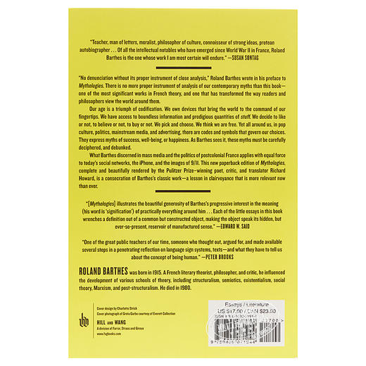 预售 【中商原版】罗兰·巴特：神话修辞术 英文原版 Mythologies: The Complete Edition, in a New Translation Roland Barthes 商品图1