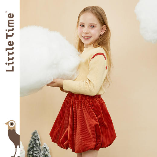littletime童装蓬蓬裙 2020冬新款砖红复古灯芯绒花苞裙A字半身裙 商品图0