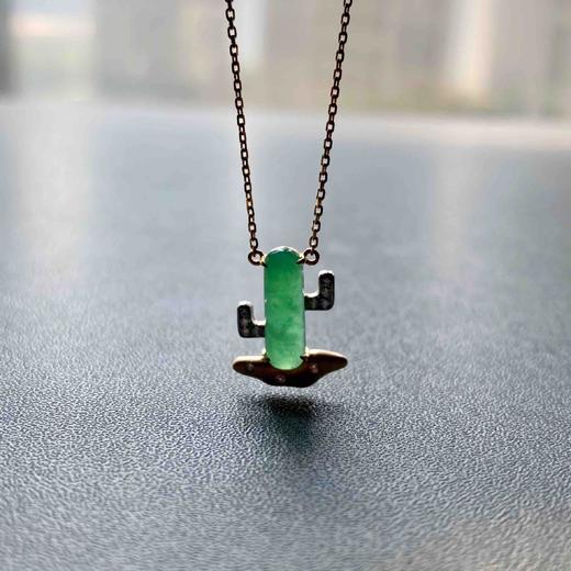 冰种阳绿翡翠仙人掌锁骨链18k黄金白金钻石镶嵌 商品图8