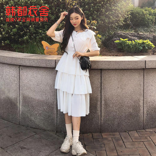 韩都衣舍2021韩版女装夏装蕾丝雪纺仙女蛋糕裙白色连衣裙OK1431鲲 商品图2
