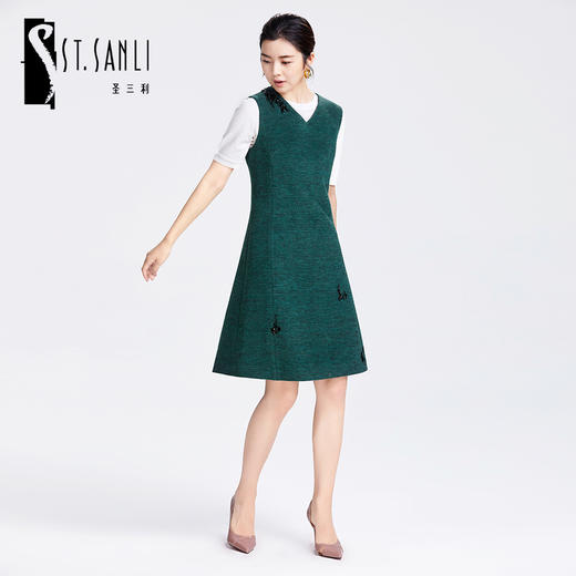 圣三利秋冬装显瘦修身A字连衣裙SL1937148 商品图0