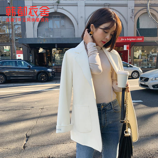 韩都衣舍2021春装新款女装双面呢大衣毛呢开衫外套女PV9022勝 商品图2