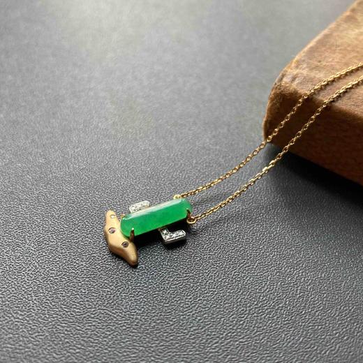 冰种阳绿翡翠仙人掌锁骨链18k黄金白金钻石镶嵌 商品图1