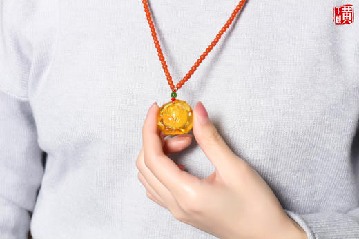 [ 福花 ]  金珀牡丹花吊坠 商品图6