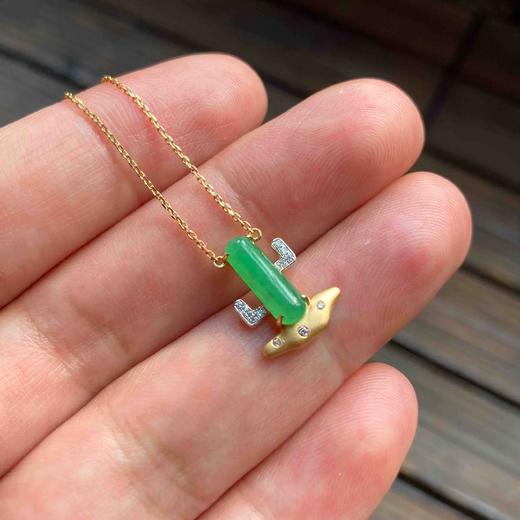 冰种阳绿翡翠仙人掌锁骨链18k黄金白金钻石镶嵌 商品图7